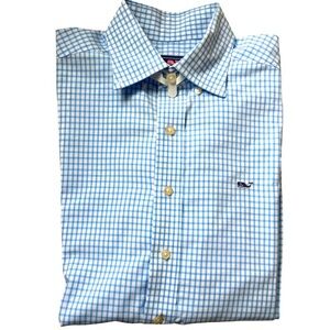 Vineyard Vines Men's Small Cotton Whale Shirt Button Down Blue White Check NWOT